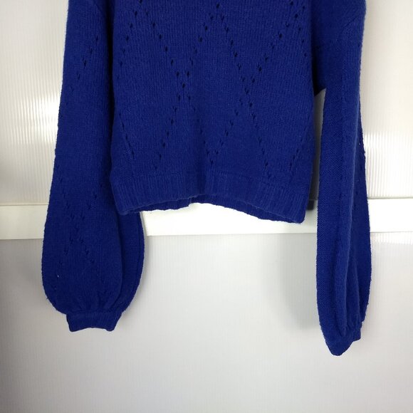 For Love and Lemons Knitz Mia Pointelle Cobalt Royal Blue Pullover Sweater Small - Picture 3 of 13